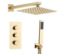 SaniteModar Set Doccia Incasso Termostatico Dorato, Miscelatore Doccia Incasso con 30x30cm Soffione, kit Doccia Incasso con Doccetta