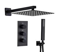 Sanitemodar Set Doccia Incasso Termostatico Nero, Miscelatore Doccia Incasso con 40x40cm Soffione, kit Doccia Incasso con Doccetta