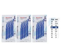 Sanitral Scovolini interdentali angolari (0,6 mm, misura 3), spazzolino angolato per la pulizia dei denti, ottimo accesso tra i denti, blu (3 x 5 pezzi) 15 pezzi