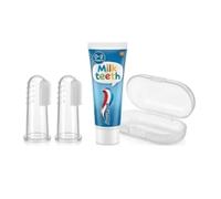 Sanitral Spazzolino da denti e dentifricio in silicone al 100% (set da 3), confezione da 2 spazzolini da denti con custodia e dentifricio per bambini da 0 a 2 anni