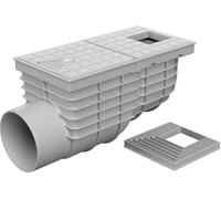 SaniVia Gully Laterale per Acqua piovana DN 110, Scarico per grondaia con Coperchio eccentrico, sifone e Cattura Lo Sporco, in Polipropilene e polistirolo, Coperchio Quadrato, Grigio