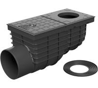 SaniVia Gully Laterale per Acqua piovana DN 110 | Scarico per grondaia con Copertura eccentrica e sifone | Collegamento Esterno Piatto | Nero