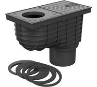 SaniVia Scarico per grondaia con sifone di Odore, Scarico a Pavimento D110, Scarico dell'Acqua piovana con Adattatore Ø 75 - 125 mm, Collegamento Canale per Tubo di Scarico, Nero