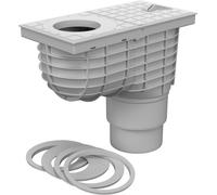 SaniVia Scarico per Tubo Antipioggia DN 110/125 con sifone antiodore, Scarico per grondaie per Acqua piovana, Universale, con Copertura Piatta, Grigio