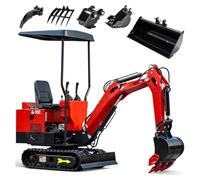 SANJSJHXJ 1.2 Ton Mini Excavator - 13.5HP Gasoline Micro Digger With Zero Tail Swing - Compact Track Hoe For Landscaping, Farm & Small DIY Construction(Red 10C-A)
