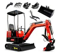 SANJSJHXJ 1.2 Ton Mini Excavator - 13.5HP Gasoline Micro Digger With Zero Tail Swing - Compact Track Hoe For Landscaping, Farm & Small DIY Construction(Red 12C-A)