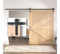 SANKEYTEW, Kit porta scorrevole, per porta singola in legno, per fienile, resistente, con rotaia