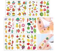 SanKristo 10 Fogli Glitter Tatuaggi Temporanei per Bambini Impermeabile Cartoon Verdure Frutta Colori Tatuaggi Adesivi Set Ragazze Ragazzi Regalo di Compleanno per Bambini Festa