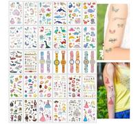 SanKristo 10 Fogli Tatuaggi Temporanei per Bambini Impermeabili Dinosauri Farfalla Orologi Principesse Astronavi Colori Tatuaggi Adesivi Set Ragazze Ragazzi Regalo di Compleanno Festa