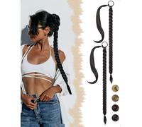 SanKristo 2 PCS 76 cm Estensioni intrecciate Coda di cavallo con elastico Cravatta, treccia lunga Accessori Parrucca Posticci Capelli lisci naturali Ponytail finta sintetiche Donne Quotidian, Nero