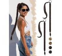 SanKristo 2 PCS 76 cm Estensioni intrecciate Coda di cavallo elastico Cravatta treccia lunga Accessori Parrucca Posticci Capelli lisci naturali Ponytail finta sintetiche Donne Quotidian, Nero castano