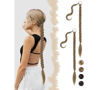 SanKristo 2 PCS 76cm Estensioni intrecciate Coda di cavallo elastico Cravatta treccia lunga Accessori Parrucca Posticci Capelli lisci naturali Ponytail finta sintetiche Donne Quotidian Castano chiaro
