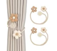 SanKristo 2 Pezzi Fermatende per Tende, Ferma Tende a Fiori Boho Ruotabili a 360, Fermatenda a Fiori Semplici Regolabili, Ferma Tende Senza Perforazione per Tende Decorative (Beige+Marrone)