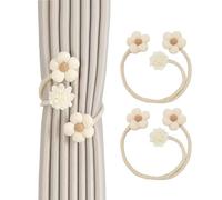 SanKristo 2 Pezzi Fermatende per Tende, Ferma Tende a Fiori Boho Ruotabili a 360, Fermatenda a Fiori Semplici Regolabili, Ferma Tende Senza Perforazione per Tende Decorative per la Casa (Beige)