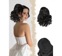 SanKristo 23 cm Coda Capelli Extension con Coulisse, corte ondulate naturali a coda di cavallo sintetiche clip a pettine Ricci Mossi finta Ponytail posticci parrucche accessori per donne, Nero