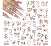 SanKristo 24 pezzi di gemme unghie nail art charms dorati - Strass lucidi 3D Art argento rosa - Fiore Y2k fiocco cuore stella corona ciliegia decorazioni pietre preziose set gemme regali fai da te