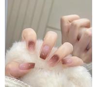 SanKristo 24 unghie finte a sfumatura quadrata, lunghezza media, per donne e ragazze, con sfumatura rosso intenso, copertura completa riutilizzabile