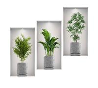 SanKristo 3 pezzi 23 * 45CM Adesivi murali Fiori verdi in vaso - Decorazione murale autoadesiva 3D con piante in vaso Piante verdi e foglie Quadro moderno per soggiorno, ufficio, hotel, cucina