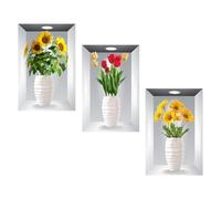 SanKristo 3 pezzi 30*45CM Margherita Tulipano Pianta in vaso Adesivi murali Pianta vaso Fiori Vasi 3D Autoadesivi Piante verdi Decorazione murale Foglie Quadro moderno Soggiorno Ufficio Hotel Cucina