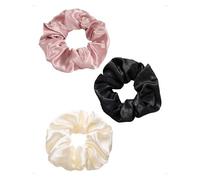 SanKristo 3 pezzi elastici capelli in raso da donna grandi morbidi elastici che non danneggiano riducono l'effetto crespo e la rottura accessori regalo capelli lisci e ricci ragazze, bianco/nero/rosa