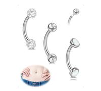 SanKristo 3 Pezzi Piercing Ombelico in Acciaio Inossidabile da 10 mm, Barrette Curve per Piercing Ipoallergeniche Placcate con Zirconi Cubici, Piercing Gioielli for Donna Uomo, Argento