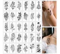 SanKristo 30 PCS Tatuaggi Temporanei per Donne Uomo 3D Colorful Rose Flower Parole Tatuaggi Adesivi per Mano Braccio Gambe Finto Impermeabile Adulti Tatuaggio Adesivo