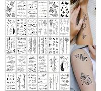 SanKristo 30 PCS Tatuaggi Temporanei per Donne Uomo 3D Fiori Foglie Parole Farfalla Tatuaggi Adesivi per Mano Braccio Gambe Finto Impermeabile Adulti Tatuaggio Adesivo