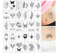 SanKristo 30 PCS Tatuaggi Temporanei per Donne Uomo 3D Fiori Piuma Pianeti Tatuaggi Adesivi per Mano Braccio Gambe Finto Impermeabile Adulti Tatuaggio Adesivo