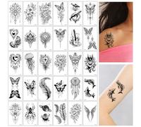 SanKristo 30 PCS tatuaggi temporanei per donne uomo 3D fiori piume ragni farfalla tatuaggi adesivi per mano braccio gambe finto impermeabile adulti tatuaggio adesivo