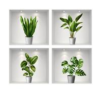 SanKristo 4 pezzi 40 * 50 cm adesivi murali con fiori verdi in vaso - Decorazione murale 3D con piante e foglie verdi autoadesive per soggiorno, ufficio, hotel