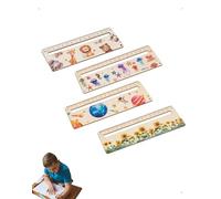 SanKristo 4 Pezzi Righello In Legno per Bambini Scuola, Righelli Bambini da 15 e 17 cm, Strumento Personalizzato di Assistenza per la Lettura con Motivi Animali Lunari Segnalibro in Legno per Scolaro