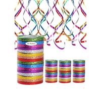 SanKristo 48 Pezzi Nastri Regalo per Pacchi di Regalo, Nastro per Palloncini da 5 mm 10 m, Nastro Metallizzato per Confezioni Regalo, Fioristi, Artigianato e Decorazioni per Feste