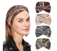SanKristo 4PCS Fasce per capelli annodate - Fasce capelli in tessuto elastico morbido con stampa a croce - Vestibilità sicura per yoga, corsa e uso quotidiano, stile boho vintage da donna