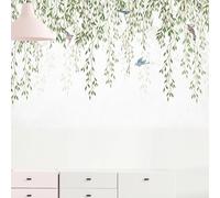 SanKristo Adesivo Murale Uccello Salice Verde, Decorazioni Murali Autoadesive di Piante, Foglie, Uccelli, Decorazione Muro di Sfondo per il Soggiorno in Camera da Letto l'ufficio il Divano la TV.