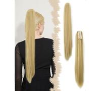 SanKristo Coda Capelli Extension con Coulisse, 60 cm Lunghe Ponytail lisci naturale volume treccia, clip a pettine Finta sintetiche Posticci cavallo donna Quotidian Posticcio frangetta, biondo
