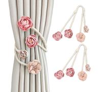 SanKristo Confezione da 2 fermatende a forma di rosa, girevoli a 360°, supporto per tende con rose semplici, regolabili, senza punzonatura, per la decorazione della casa e della camera da letto, rosa