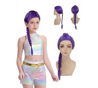 SanKristo Demons Parrucca Viola, Parrucca Viola Lunga Cosplay Hunter, Parrucche Lunga con Squisito Purple Treccia, Purple Wig per Bambini Adulti, per Carnevale, Cosplay Anime, Travestimenti (R-u-m-i)