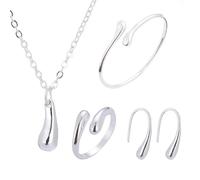 SanKristo Set Bracciale, Collana, Orecchini e Anello a Goccia, set di Gioielli da Donna Perfetto per Feste, Compleanni e Matrimoni, Argento