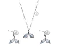 SanKristo Set Collana e Orecchini Bohemian Fishtail Pearl, set di Gioielli da Donna con Diamanti di Cristallo Scintillanti, Perfetto per Feste, Compleanni e Matrimoni, Blu