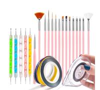 SanKristo Set di 26 Pezzi Pennelli per Unghie, Pennelli per Nail Art + 5 Penne a Doppia Punta + 5 Nastri Adesivi Nail Art con Strumento per Nastro, Set Professionale di Pennello Unghie