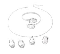 SanKristo Set di Gioielli con Bracciale, Collana Orecchini e Anello con Perle Geometriche in Stile Bohémien, set di Gioielli da Donna Perfetti per Feste, Compleanni e Matrimoni, Argento