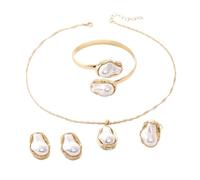 SanKristo Set di Gioielli con Bracciale, Collana Orecchini e Anello in Stile Bohémien con Perle Geometriche, set di Gioielli da Donna Placcati in oro 14 Carati, Oro
