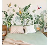 SanKristo Verde Foglia Tropicali Pappagallo Adesivo Muro, Realistico Uccelli Autoadesivi Fiori Decalcomanie Piante Murali, Camera da Letto Soggiorno Ufficio Divano TV Sfondo Decorazione Murale