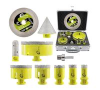 SANLEETEK Punte Diamantate Gres Porcellanato - Punte per Trapano Diamantate 10pezzi (20/25/35/50/68/100mm+20mm Fresa+50mm Punta Smusso+125mm Disco X+Adattatore) per Ceramica Porcellana Marmo Granito