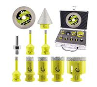 SANLEETEK Punte Diamantate Gres Porcellanato - Punte per Trapano Diamantate 10pezzi (6/6/8/20/25/35/50mm+35mm Punta Smusso+115mm Disco Diamantato X+Adattatore) per Ceramica Porcellana Marmo Granito