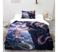 SanLiLLohKi Castello del drago Set Di Biancheria Da Letto 2 Pezzi Con Stampa 3D Temi animali Fauna selvatica Copripiumino Con 1 Federe in Microfibra Morbida E Leggera Single（135x200cm）