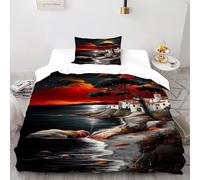 SanLiLLohKi Edifici della Luna Set Di Biancheria Da Letto Per 2 Pezzi Con Stampa 3D Landscape Illustrations Copripiumino Con 1 Federe Con Federe in Microfibra Ultra Morbida Single（135x200cm）