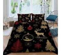 SanLiLLohKi Natale Tree Deer Set Di Biancheria Da Letto Per 3 Pezzi Con Stampa 3D Natale Themes Copripiumino Con 2 Federe Con Federe in Microfibra Ultra Morbida King（220x240cm）