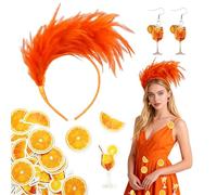 SANLIUSANJIU Aperol Costume da donna accessori include orecchini arancioni, cerchietto per capelli con piume, adesivi per cocktail di Natale, carnevale, feste a tema, cosplay