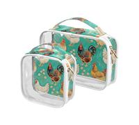 sanluoli 2 Pack trasparente Gallo Animale Verde Arte Pittura uomini borsa da toilette TSA approvato multifunzionale piccola borsa per il trucco Kit da barba da uomo, Pittura di arte verde animale del